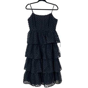 NWT Lulu's Woman's Sz M Black Flirting with You Tiered Swiss Dot Formal Dress